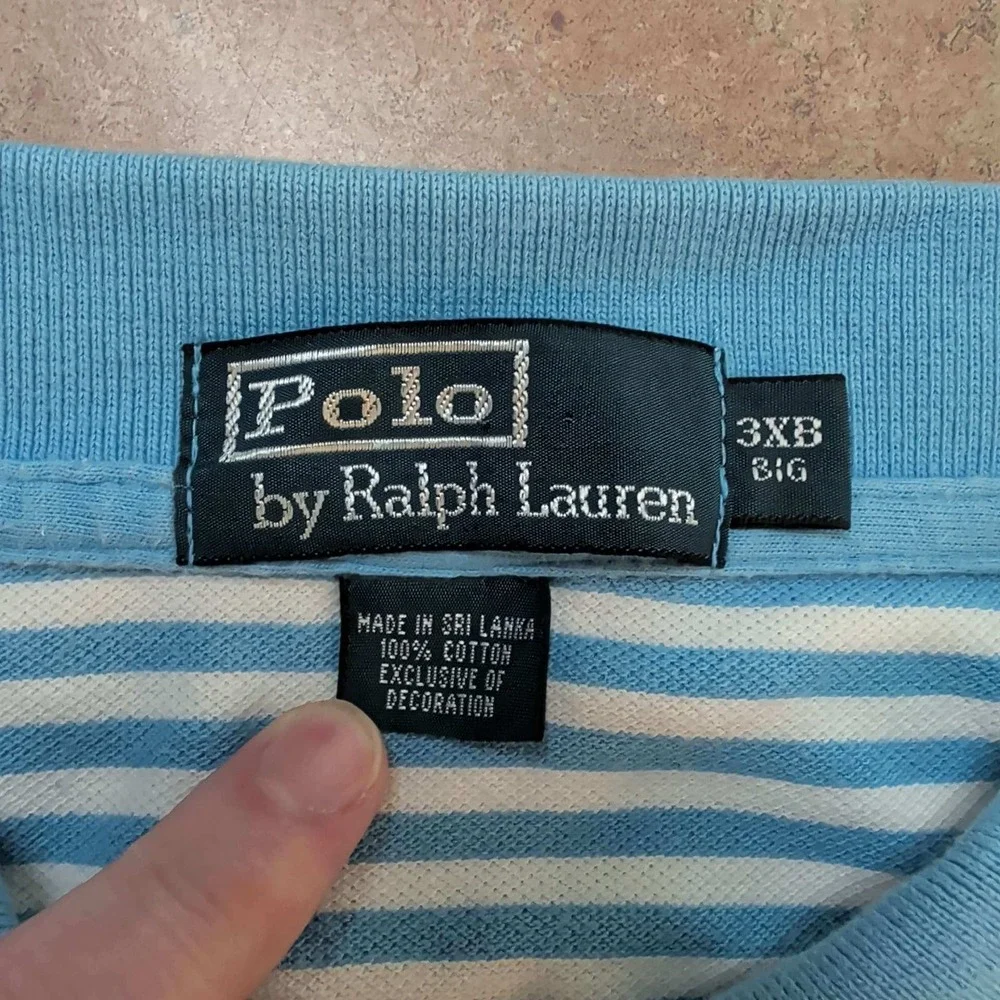 Polo Ralph Lauren Polo Shirt Mens 3XB Blue White Striped Short Sleeve Big & Tall